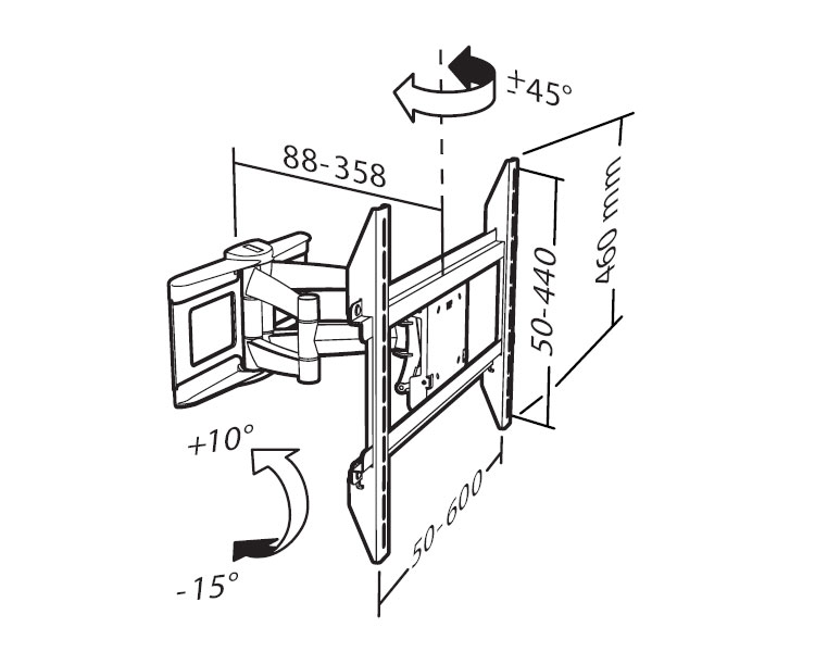 Erard Movik 600TW Double V2 Wandhalterung mit Schwenkarm, 30-65"