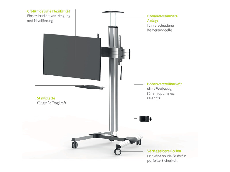 PureMounts PDS-2001C mobiler Monitorständer 37" - 70" Montage