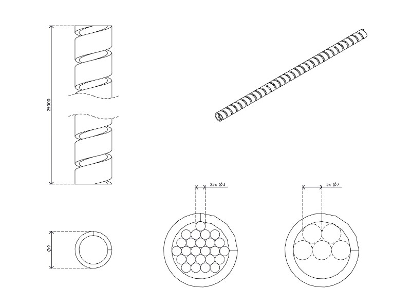 Dataflex Kabelspirale für 5 Kabel von 7mm Länge 25m silber (33.252) Maße Dataflex Kabelspirale für 5 Kabel von 7mm Länge 25m silber (33.252) Maße