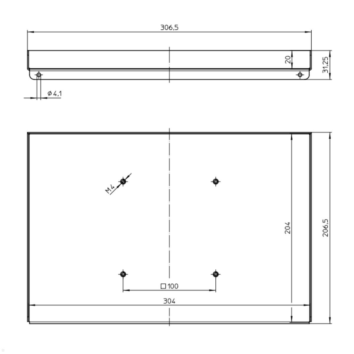 Novus TFC Ablageplatte HD Zubehör 300×200 mm Zeichnung mit Maßen