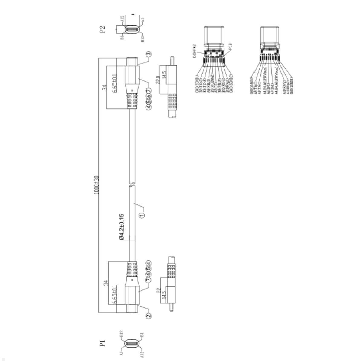 Bachmann USB 3.1 C/C Anschlusskabel 1 m (918.203), Skizze Bachmann USB 3.1 C/C Anschlusskabel 1 m (918.203), Skizze