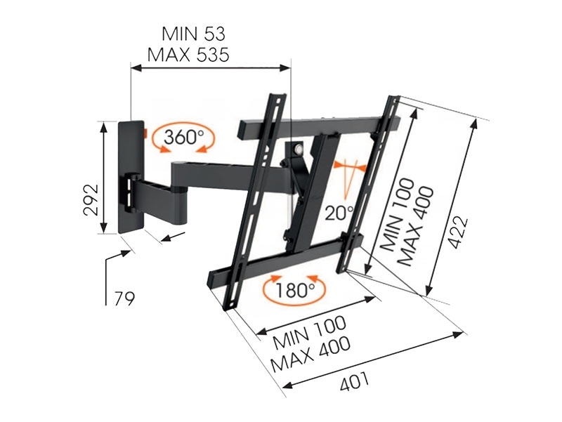Vogels WALL 3245 TV Wandhalterung schwenkbar 32-55Zoll, schwarz Maße