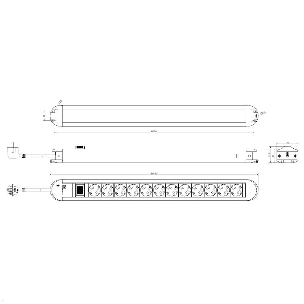 Bachmann PRIMO 12-fach Steckdosenleiste mit Schalter 2m Zuleitung (330.073) technische Zeichnung Bachmann PRIMO 12-fach Steckdosenleiste mit Schalter 2m Zuleitung (330.073) technische Zeichnung