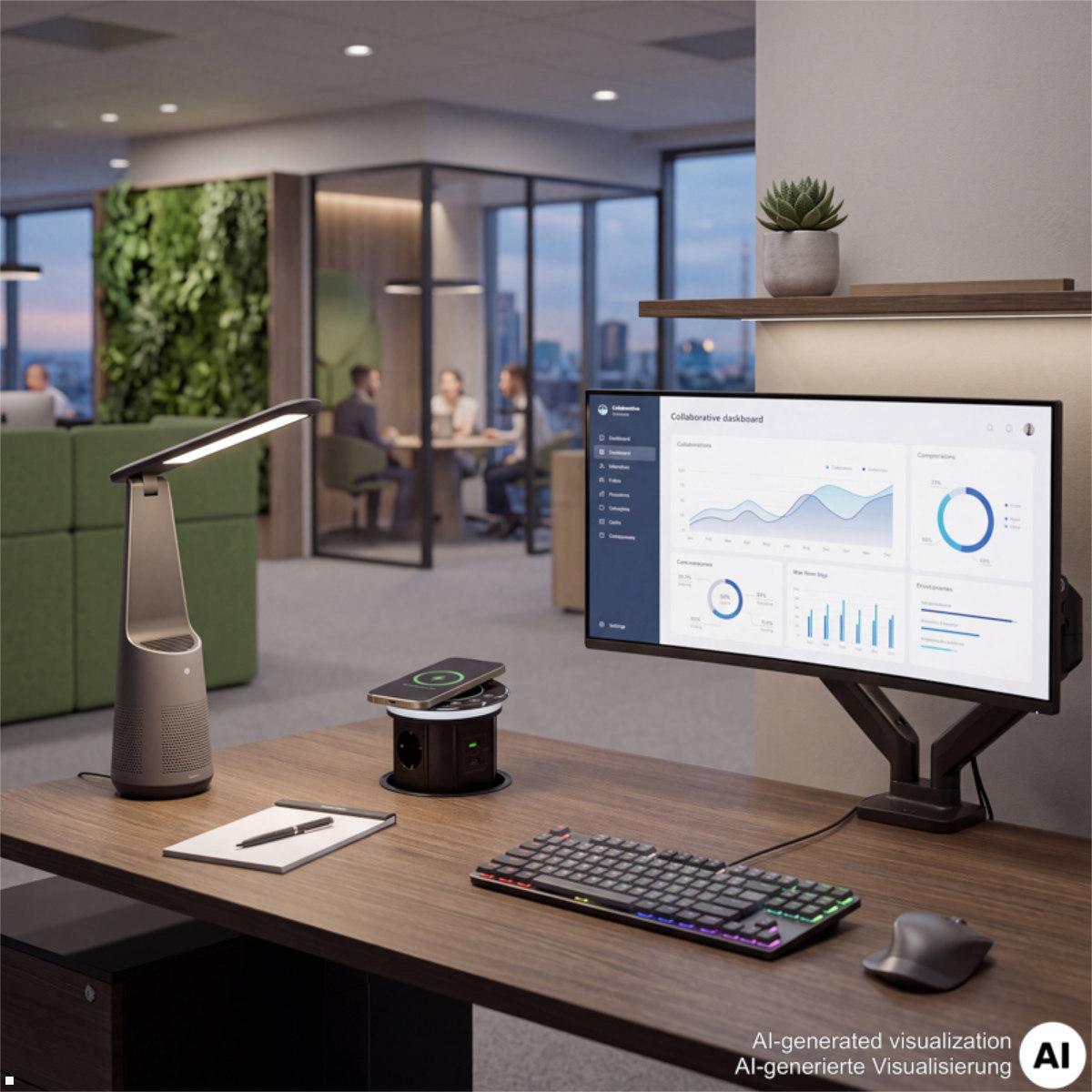 TecLines TVS012B versenkbare Steckdose mit USB A/C und Qi Charger, modernes Design Steckdose