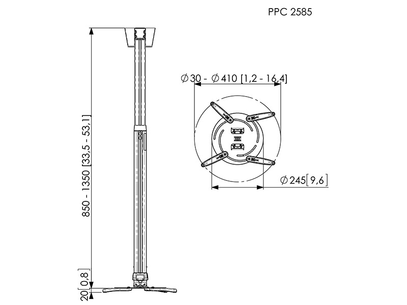 Vogels PPC 2585 Beamer Deckenhalterung 850-1350mm 25kg, Skizze Vogels PPC 2585 Beamer Deckenhalterung 850-1350mm 25kg, Skizze