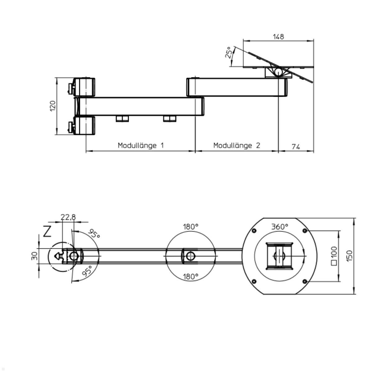 Novus TFC Zubehör Faltarm II Ablage 275-330 mm Zeichnung mit Maßen
