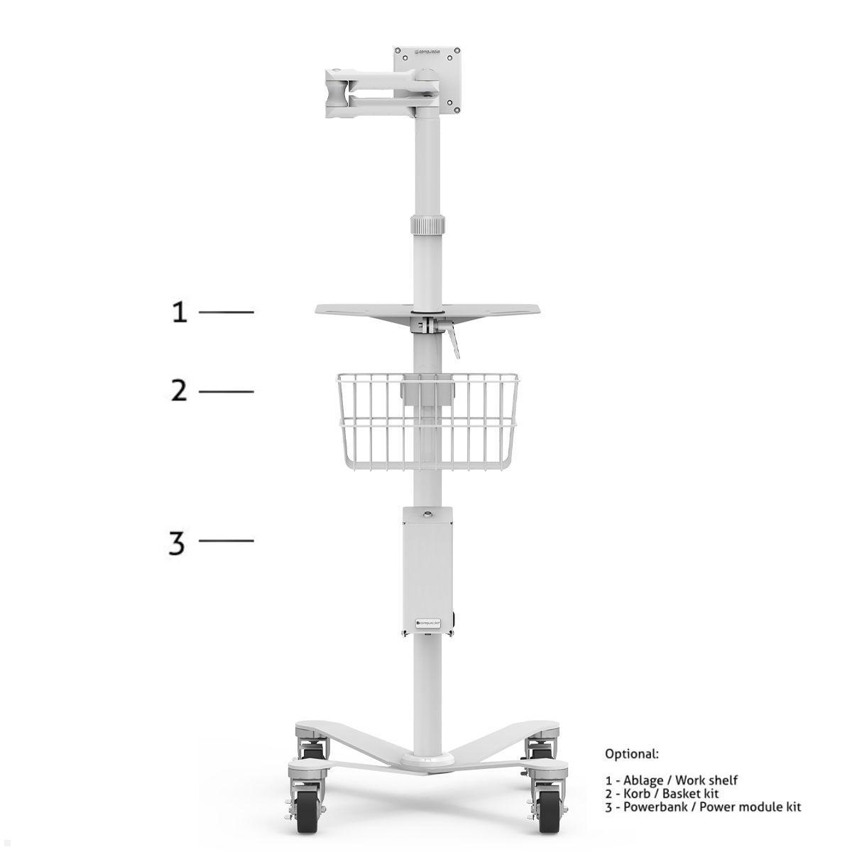 Schwenkarm Monitorwagen Compulocks MCRSTDEXW, weiß, Zubehör Rückseite Schwenkarm Monitorwagen Compulocks MCRSTDEXW, weiß, Zubehör Rückseite