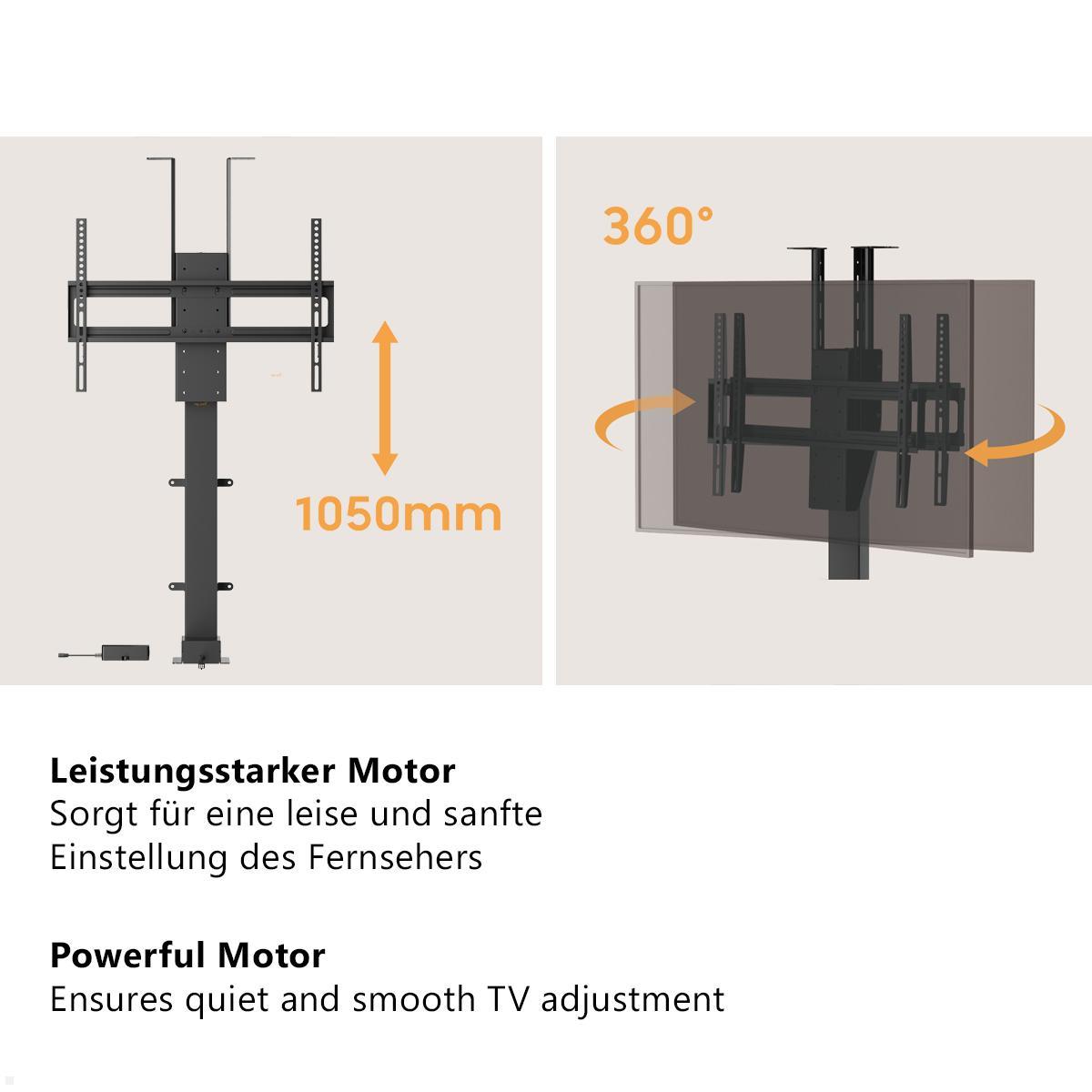 MonLines MLS041B Einbau TV Lift schwenkbar, 37-80 Zoll, 1050mm, schwarz, TV Lift mit Hubmechanismus