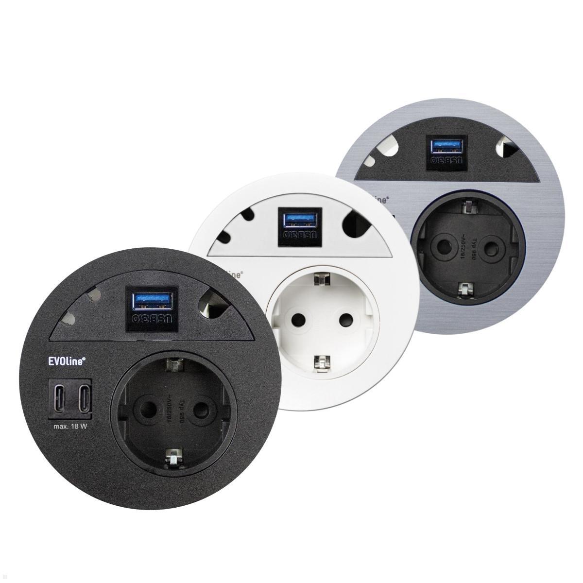 EVOline Circle80 Einbausteckdose mit USB-Charger C/C mit USB 3.0, Farbauswahl EVOline Circle80 Einbausteckdose mit USB-Charger C/C mit USB 3.0, Farbauswahl