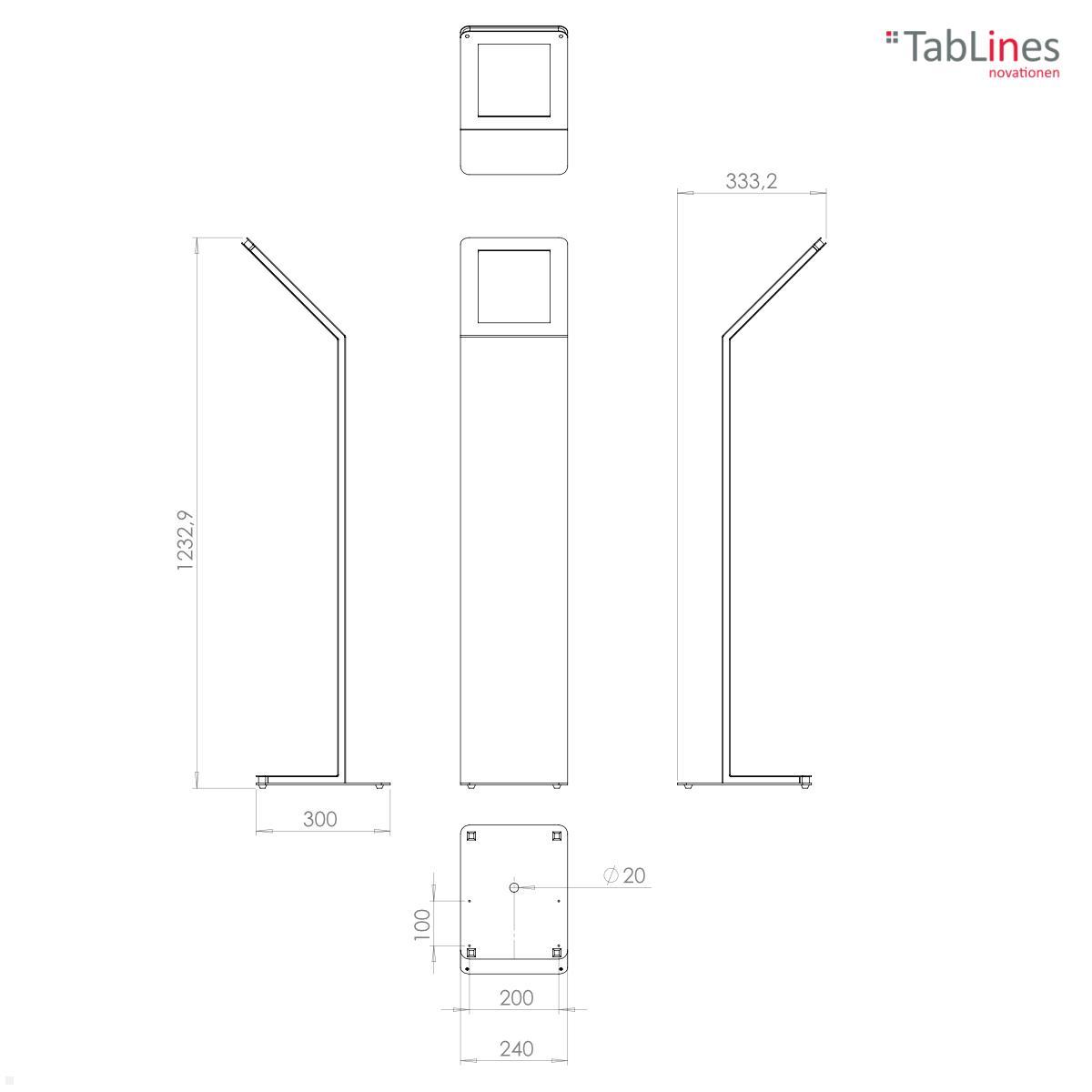 Tablines TBS102 Design Tablet Ständer hoch Apple iPad Air 4 und 5 10.9 technische Zeichnung Tablines TBS102 Design Tablet Ständer hoch Apple iPad Air 4 und 5 10.9 technische Zeichnung