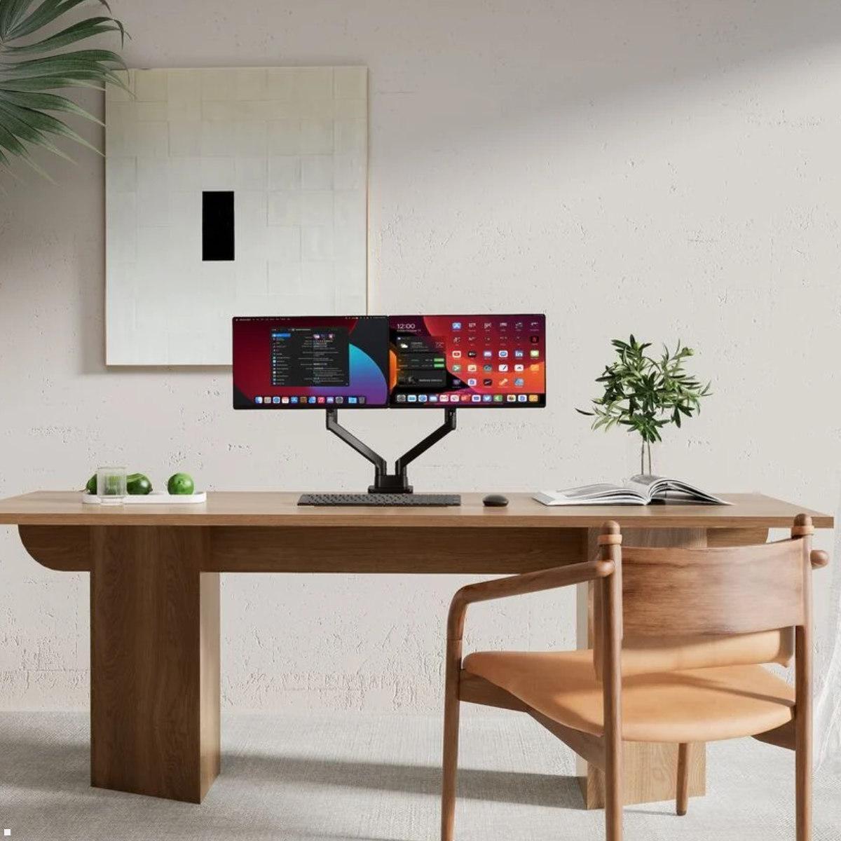 Vogels Essential M3042B Dual Monitor Tischhalterung höhenverstellbar 27 cm, schwarz, Tischklemme Dual Monitorhalterung Büro