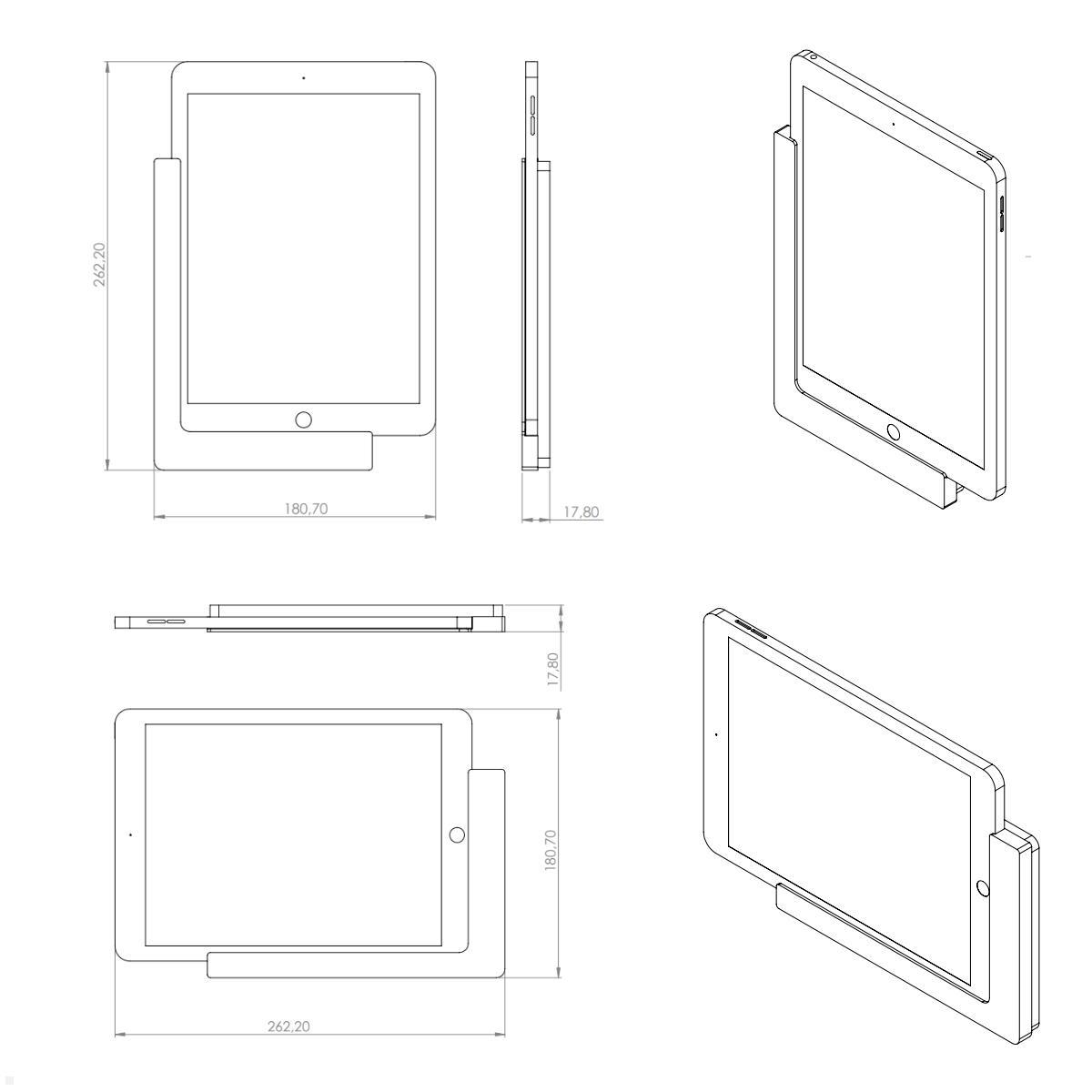 TabLines TWP010S Wandhalterung für Apple Air 1 9.7, silber, Zeichnung Maße ohne Tablet TabLines TWP010S Wandhalterung für Apple Air 1 9.7, silber, Zeichnung Maße ohne Tablet