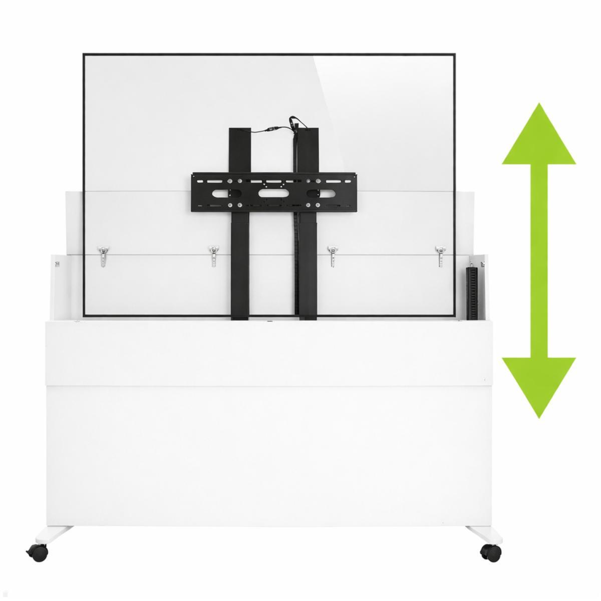 MonLines SIDEB86W mobiles Display Sideboard mit Lift bis 86 Zoll, weiß, höhenverstellbar