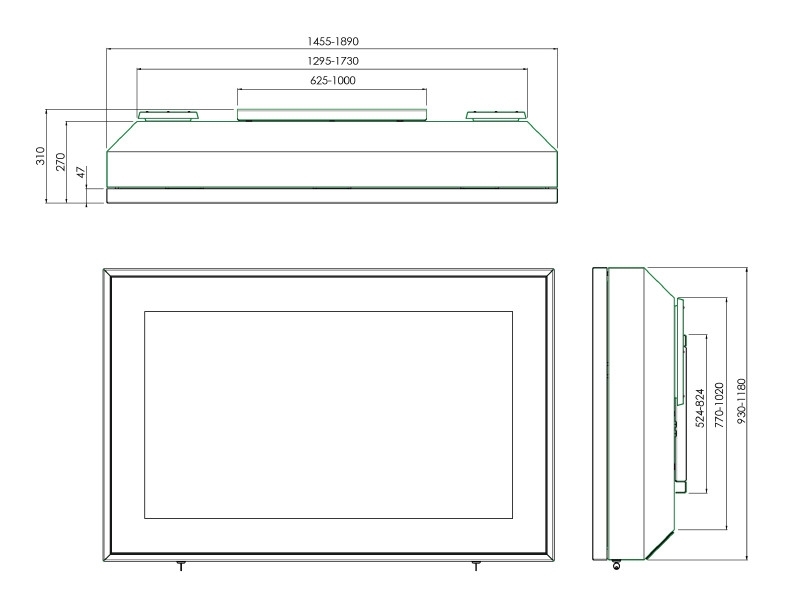 SmartMetals Outdoor Gehäuse Wandhalter für Displays bis 2500cd 65 Zoll Hochformat Maße