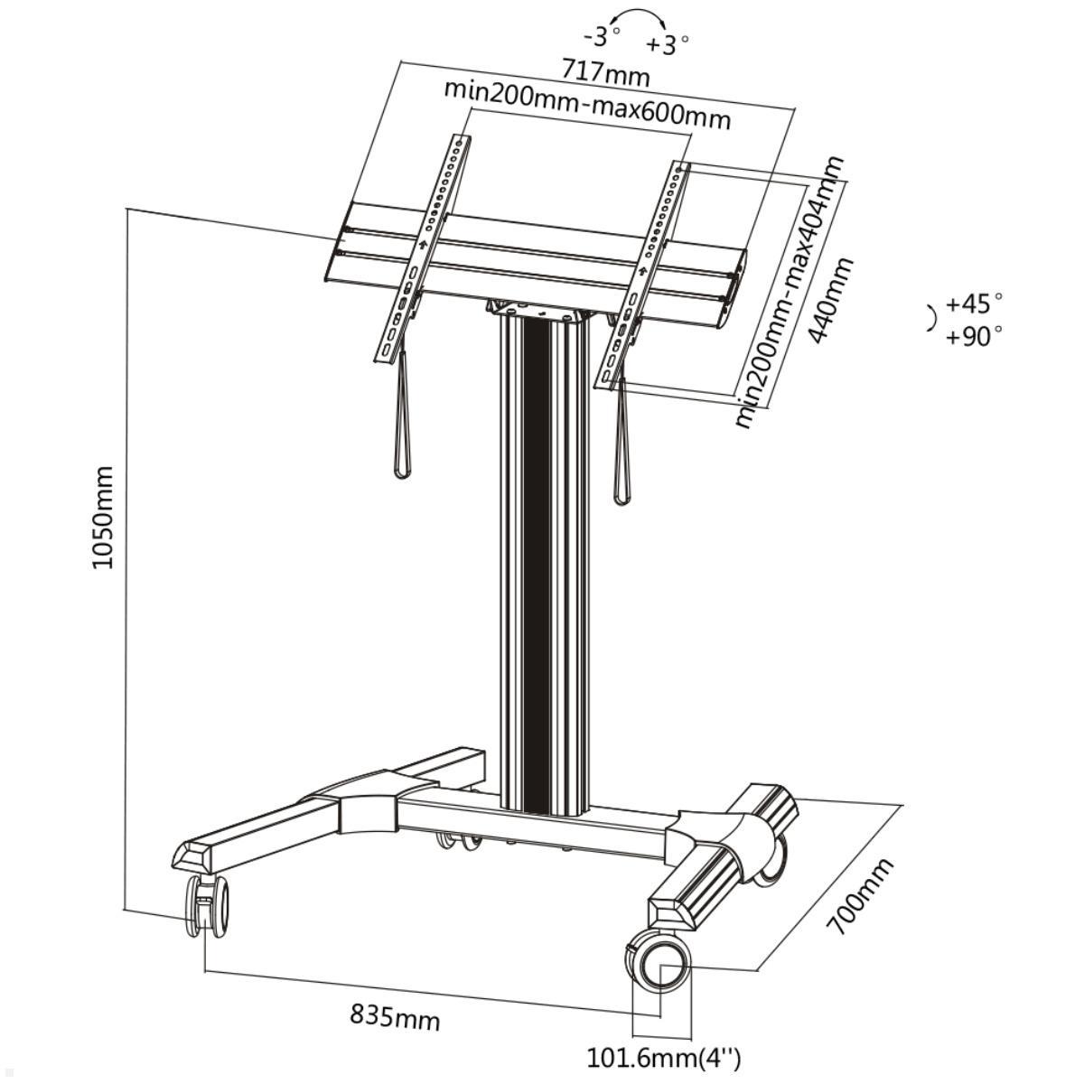 MonLines MBS013S Konferenz Monitor Bodenständer bis 70 Zoll, diebstahlsicher, technische Zeichnung MonLines MBS013S Konferenz Monitor Bodenständer bis 70 Zoll, diebstahlsicher, technische Zeichnung