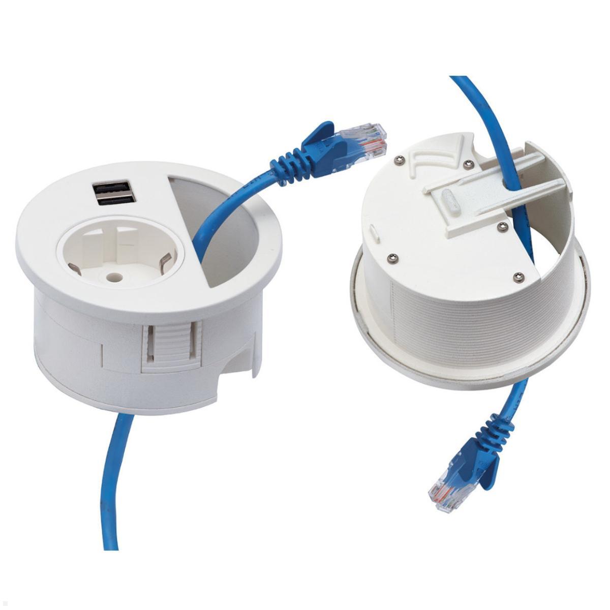 EVOline Circle80 Einbausteckdose mit 1x USB-A / 1x USB-C Charger, weiß mit Kabeldurchlass EVOline Circle80 Einbausteckdose mit 1x USB-A / 1x USB-C Charger, weiß mit Kabeldurchlass
