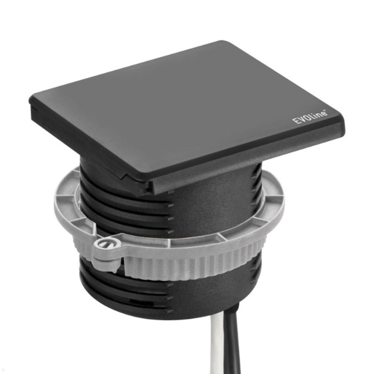 EVOline Square80 Einbausteckdose mit 1x USB-C, 1x CAT6 Buchse, schwarz, einfache Montage