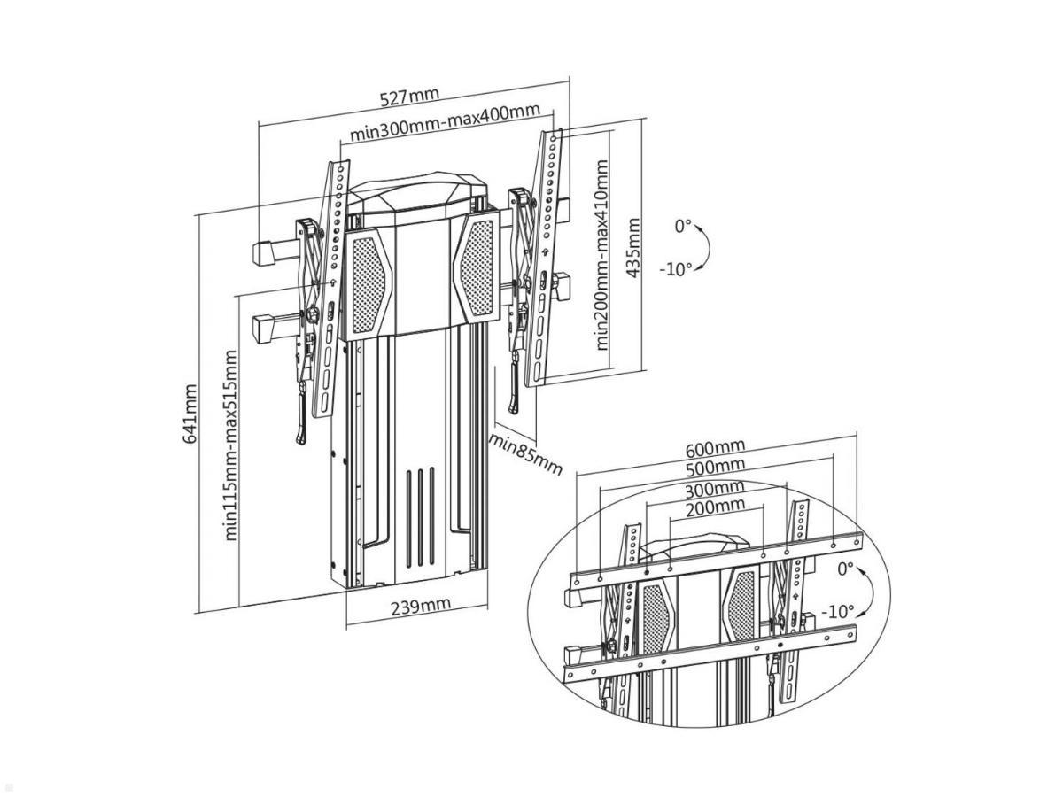 MonLines MWH015B höhenverstellbarer LCD TV Wandhalter bis 60" technische Zeichnung