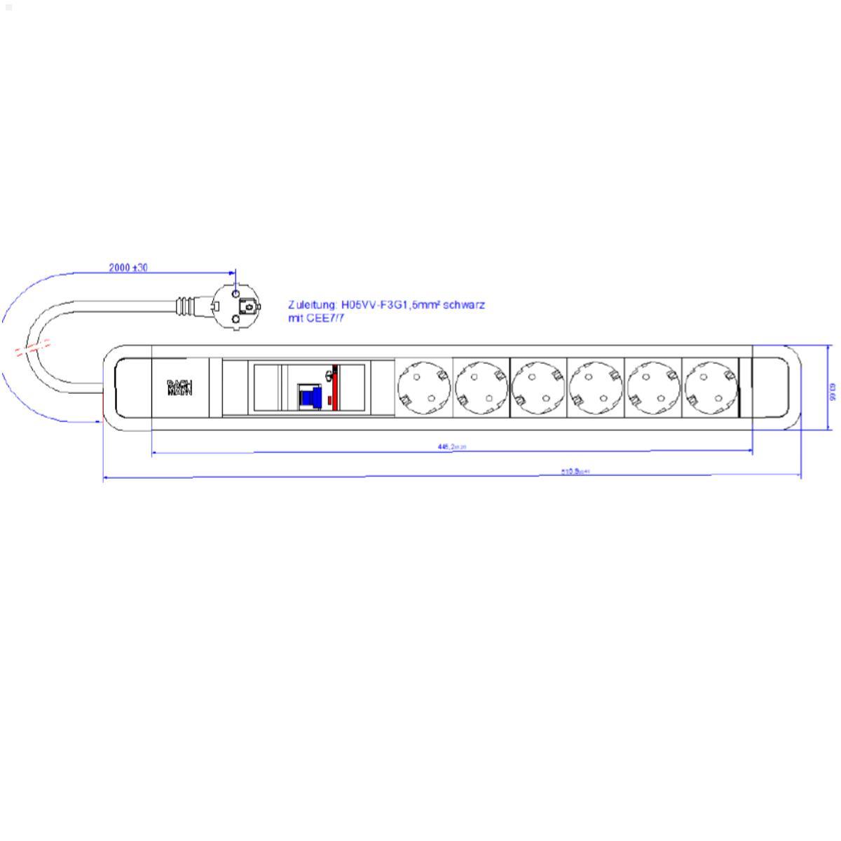 Bachmann PRIMO 2 6-fach Steckdosenleiste CEE7/3, Maße
