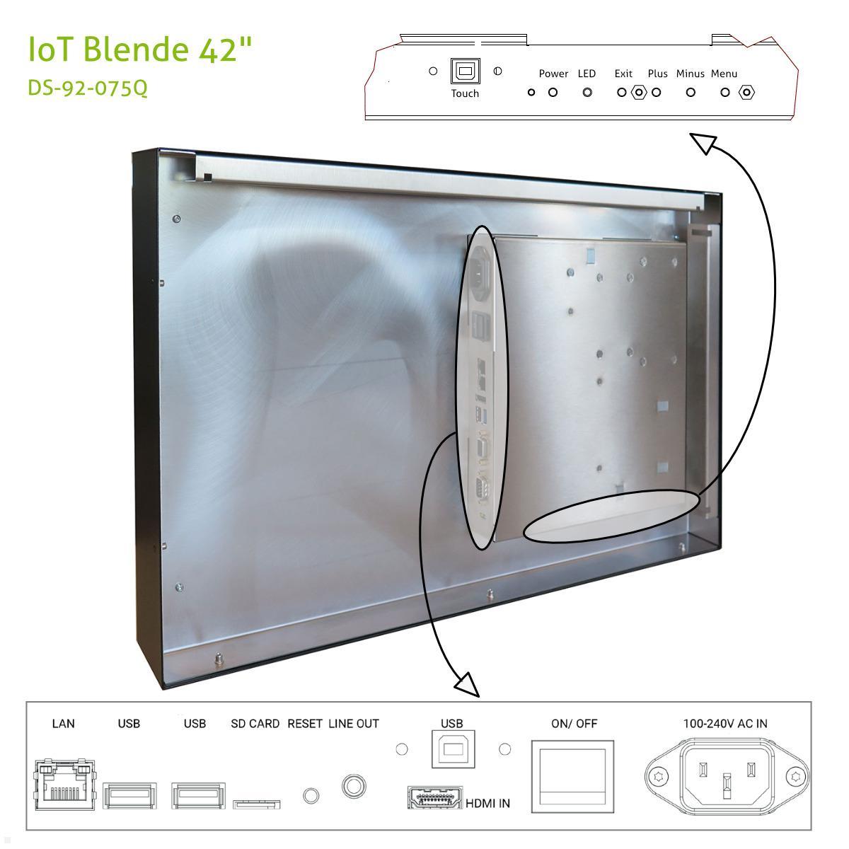Distec BLO-Line A1 Brandschutz Monitor 42 Zoll IoT Blende quer (DS-92-075Q) Anschlüsse