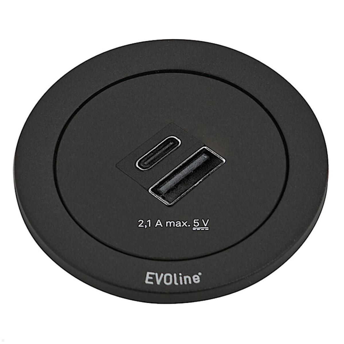 EVOline One Einbausteckdose mit USB-A / USB-C Charger, schwarz EVOline One Einbausteckdose mit USB-A / USB-C Charger, schwarz