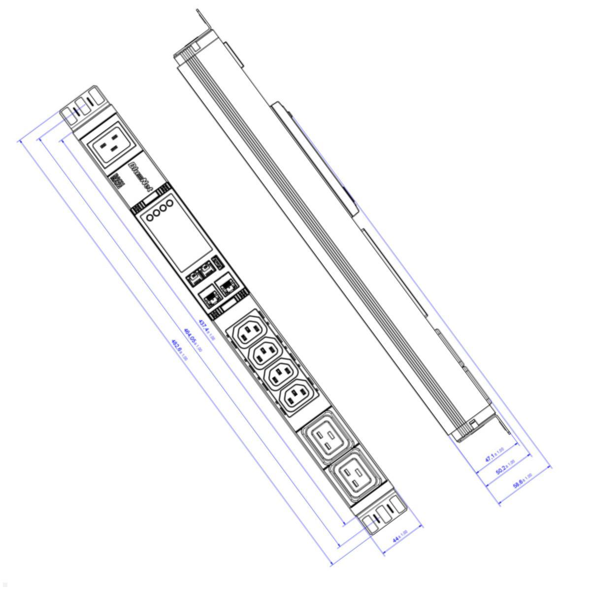 Bachmann BN ESSENTIAL Metered - 19" PDU mit  4xC13, 2xC19, C20 & Display (BM0024221), zeichnung